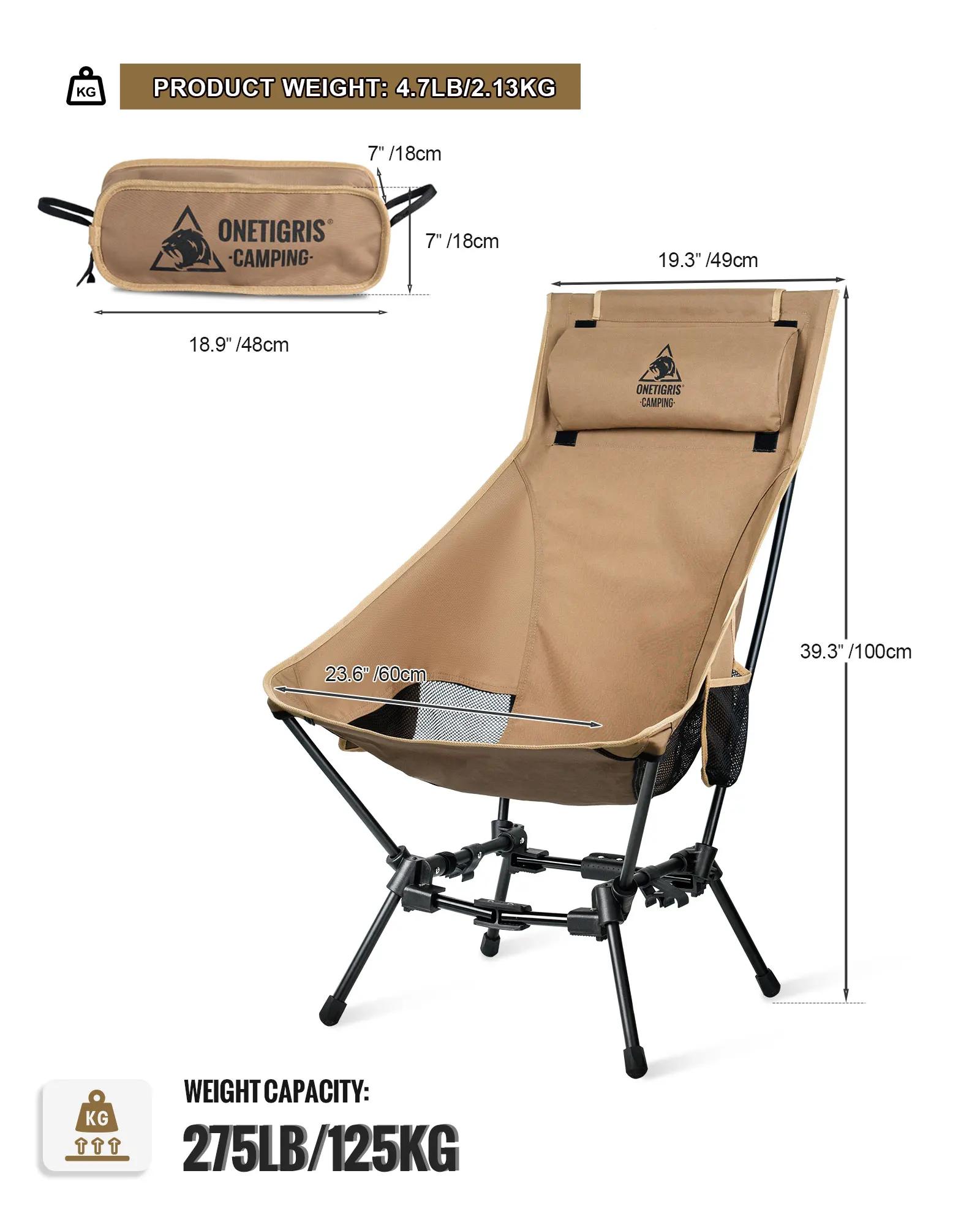 Chaise pliante camping OneTigris dossier haut - Siège confortable pour pêche trekking jardin plage