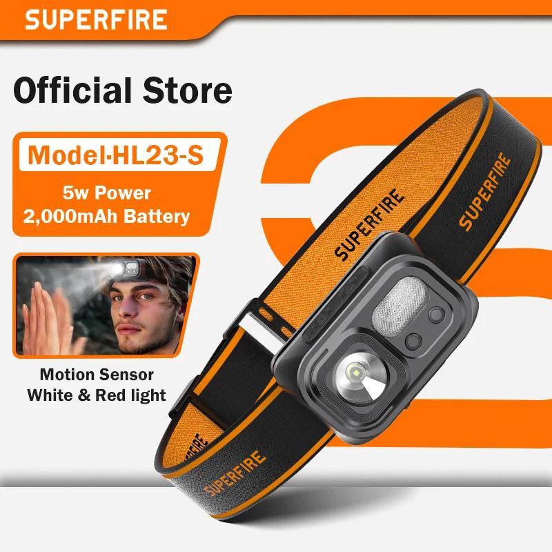 Lampe frontale pêche SUPERFIRE mini USB-C rechargeable détecteur LED pour travail et outdoor
