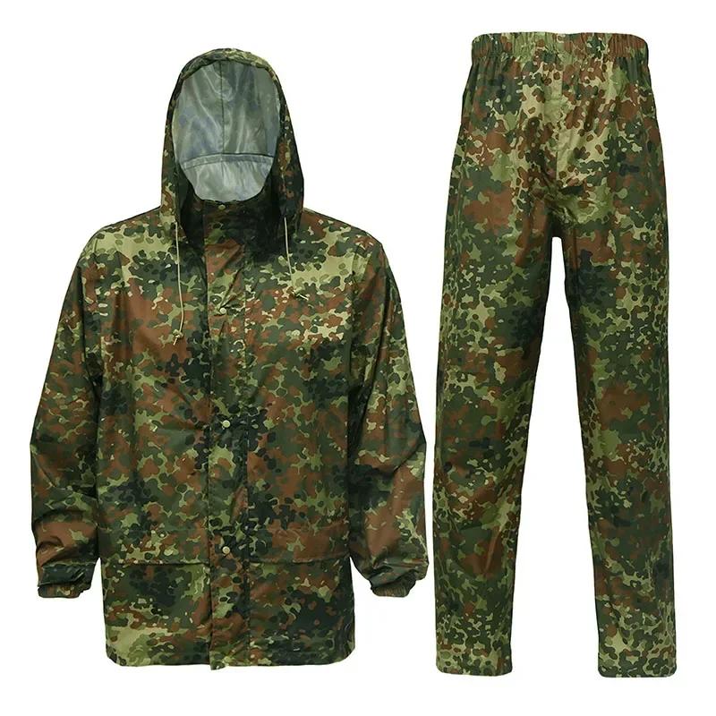 Veste et pantalon pluie camouflage 210T PU - Tenue pêche imperméable légère pour intempéries