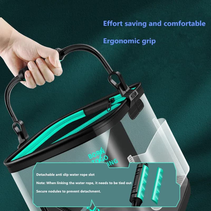 Seau pliable 13L pour poissons vivants en EVA renforcé, réservoir portable accessoire pêche durable