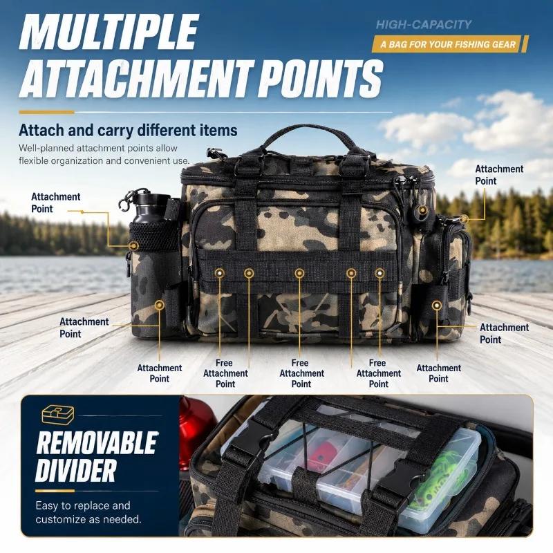 Sac bandoulière pêche étanche grande capacité avec porte-canne - Accessoires sport outdoor portable