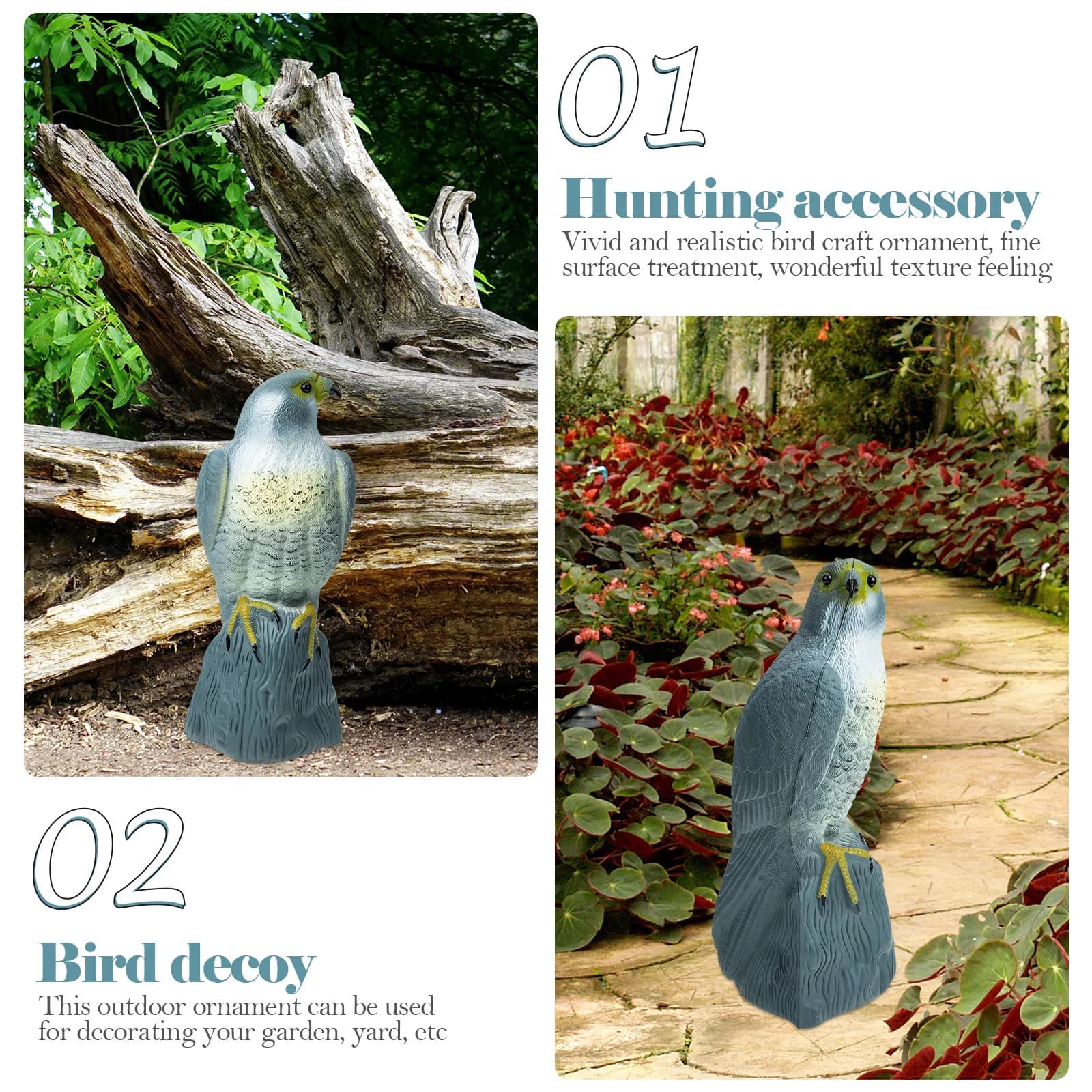 Leurre de chasse décoratif jardin multi-fonction - Oiseau faux ornement extérieur en PE résistant