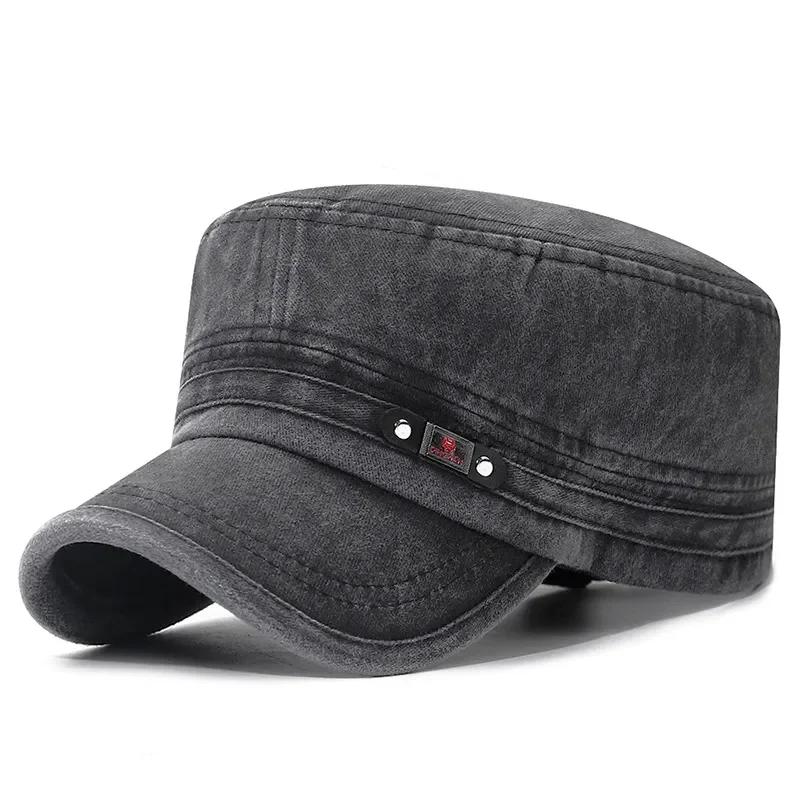 Casquette militaire coton lavé plat pêcheur ajustable extérieure rétro armée homme femme pêche