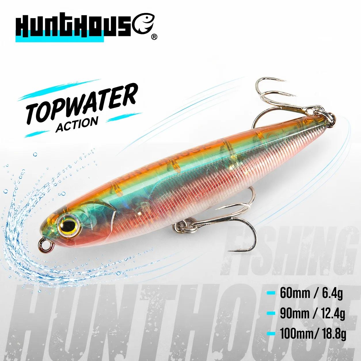 Leurre Pêche Topwater Hunthouse : Pencil Flottant 60 90 100mm pour Bar et Brochet en Surface