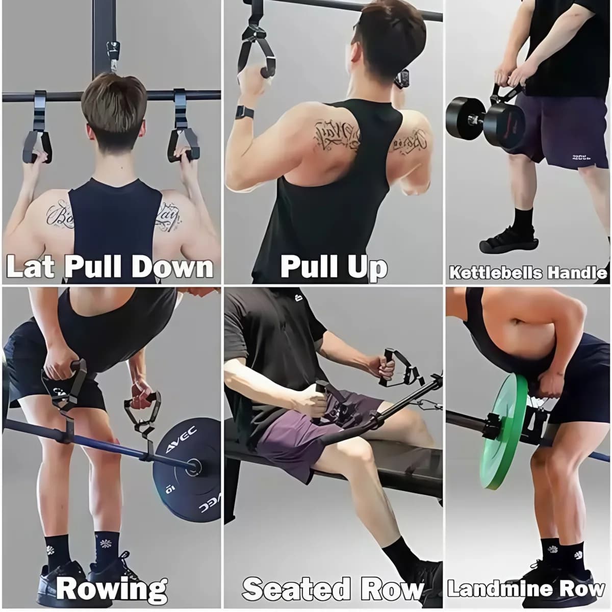 Poignées de traction prise neutre 2 pièces réglables 12 angles pour tirage vertical et rowing - Protection poignets