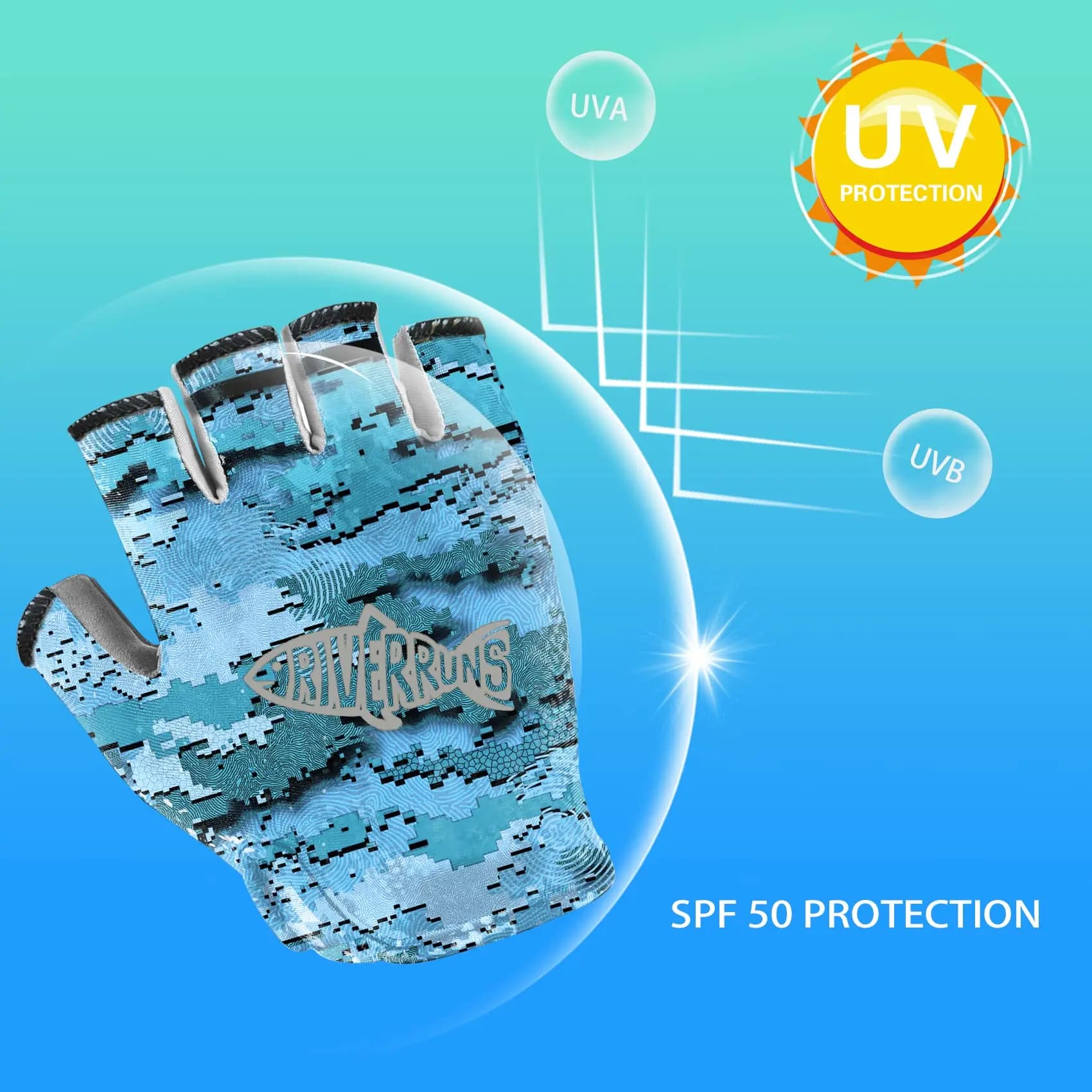 Gants pêche UPF50+ sans doigts léger respirant kayak paddle protection solaire homme pêcheur