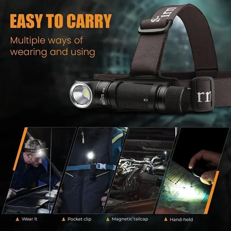 Lampe frontale pêche Sofirn SP40 XPL LED 1200lm rechargeable 18650 avec aimant pour pêche nocturne