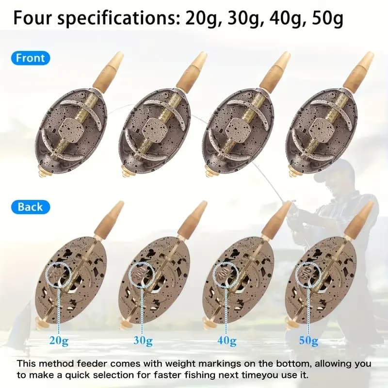 Set 5-en-1 de feeders pour pêche au fond - Poids zinc 4 grammages avec moule à libération rapide