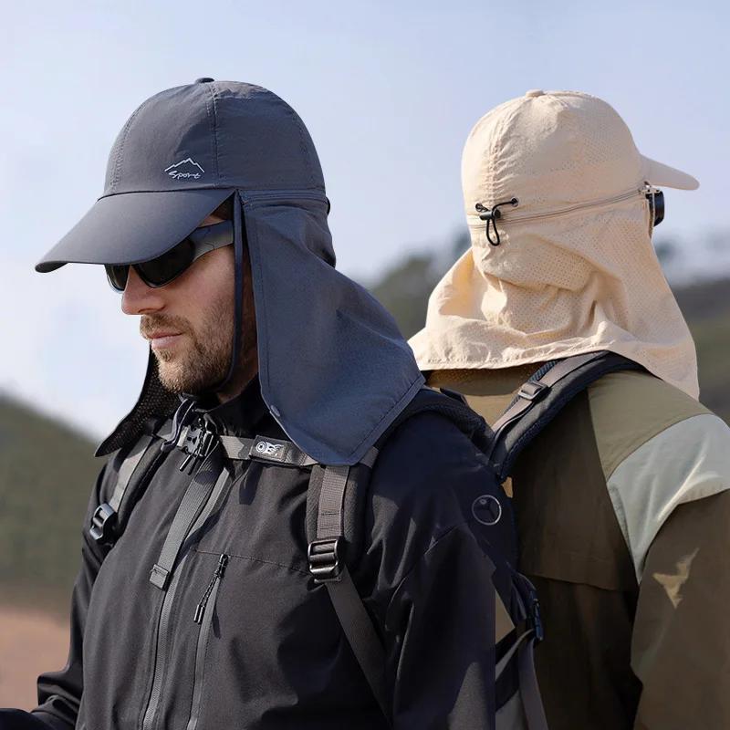 Chapeau de soleil unisexe avec châle - Léger pour pêche sportive et protection solaire