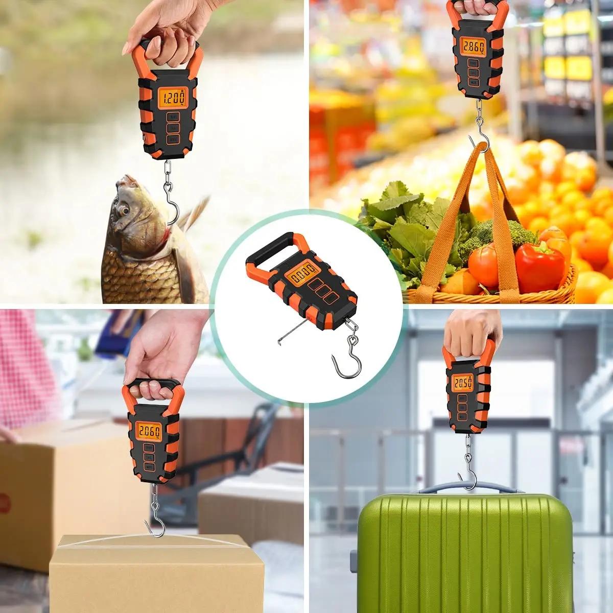 Balance numérique pêche 110lb/50kg avec mètre ruban - Pèse-poissons LCD rétroéclairé pour pêcheurs