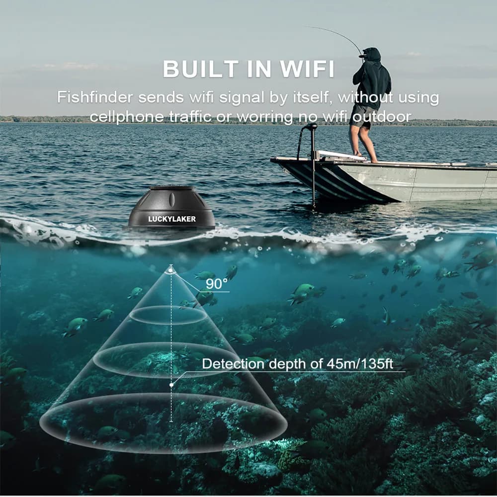Fish Finder WiFi LUCKY FF916 120m portée 45m profondeur compatible iOS Android sans fil
