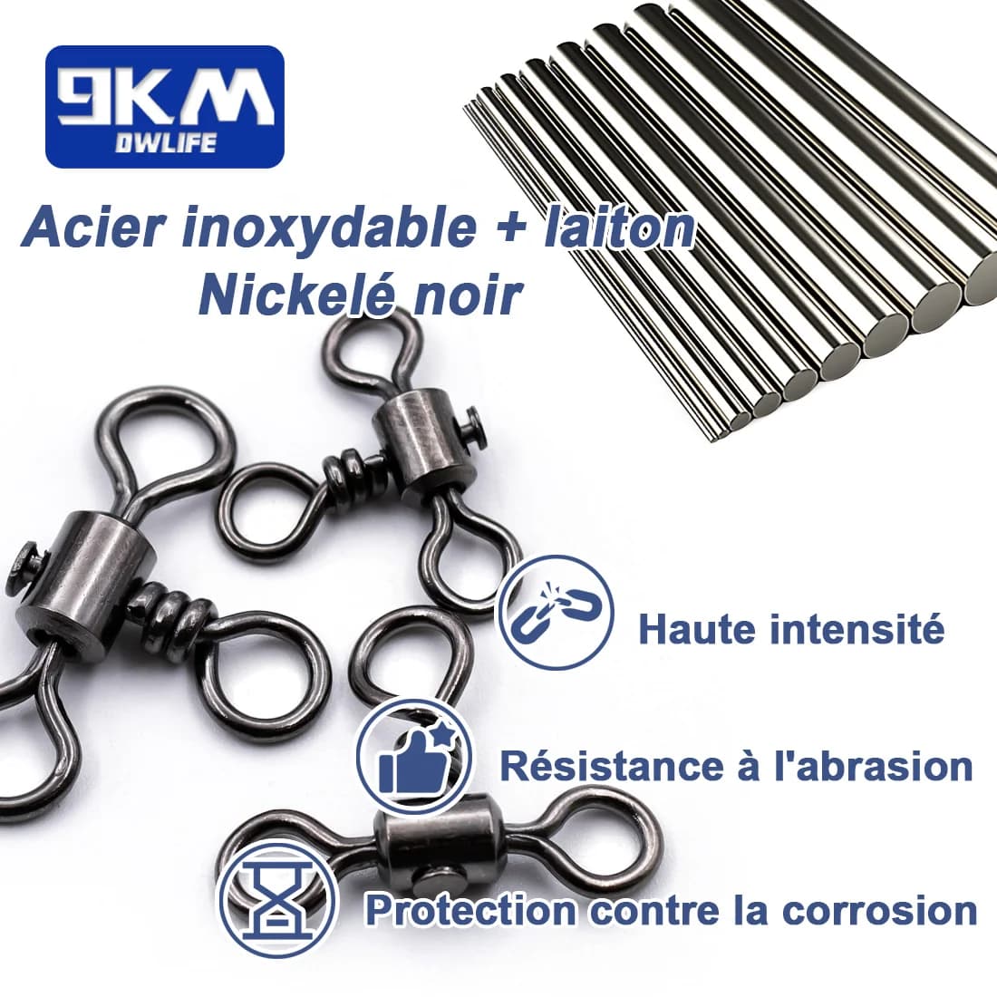 Émerillons triple 25 à 100 pièces laiton inox rotation 360° - Connecteur ligne pêche pour montages jigging surf bottom rig