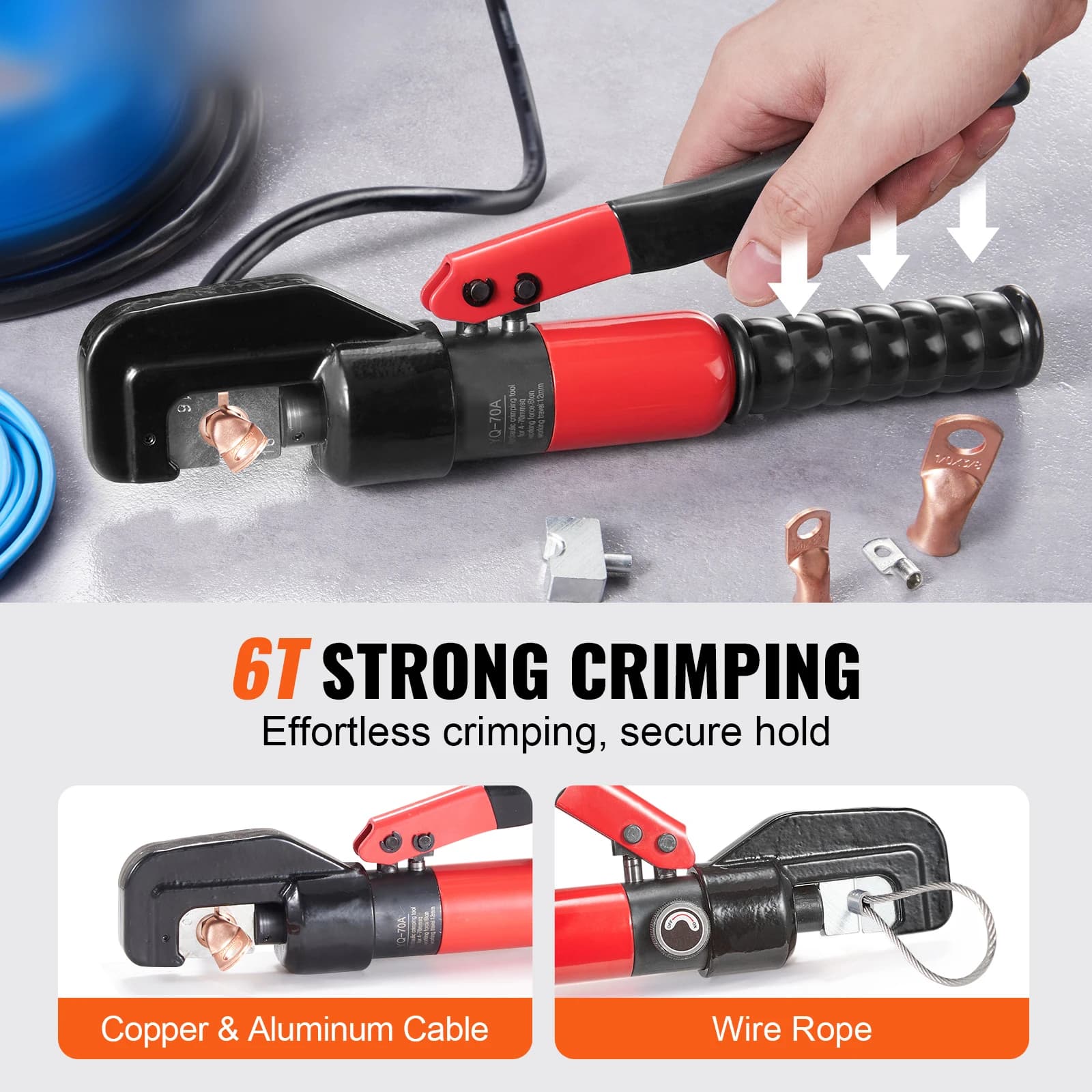 Pince à sertir hydraulique pour cosses de batterie en cuivre et aluminium - Outil professionnel avec coupe-fils et gants