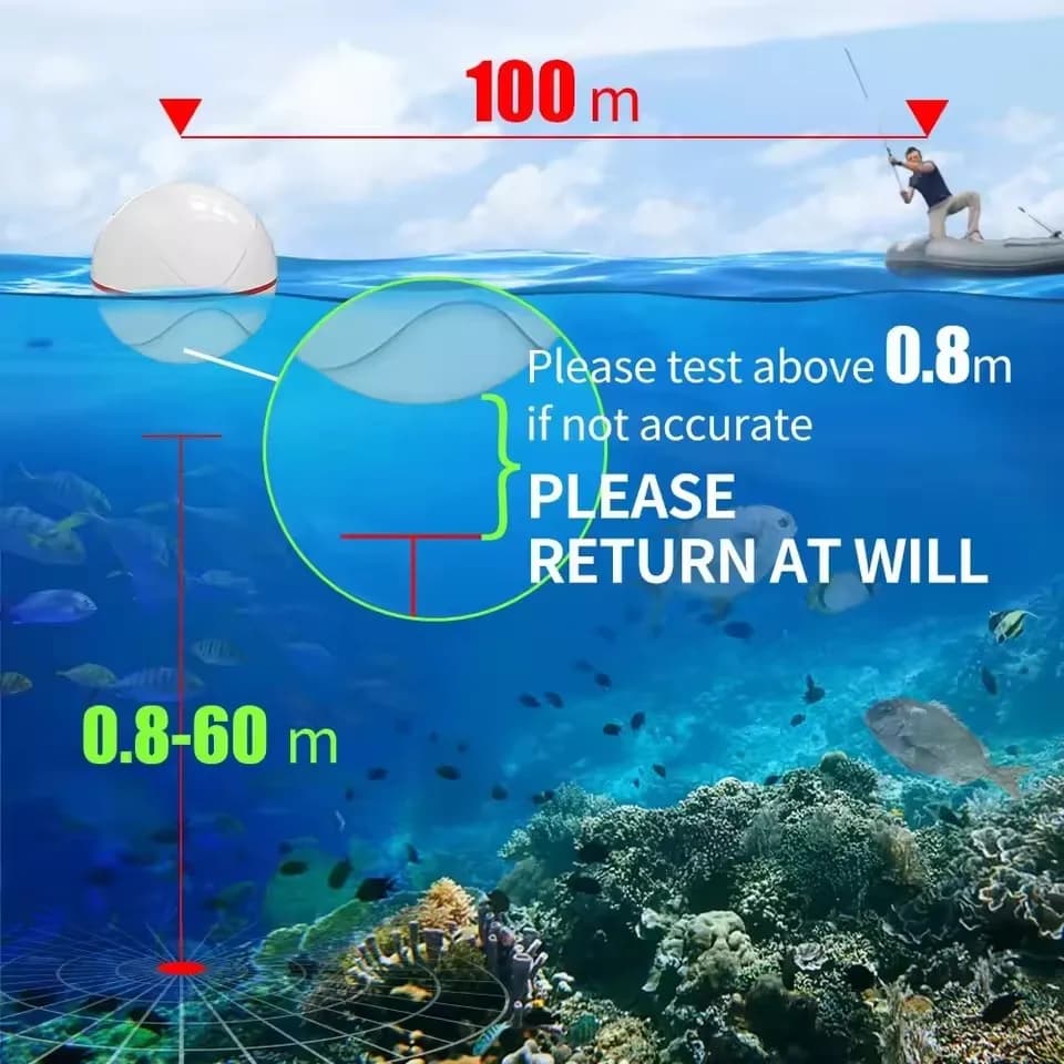 Sonar de pêche sans fil 100M - Détecteur de poissons rechargeable avec sondeur 60M de profondeur