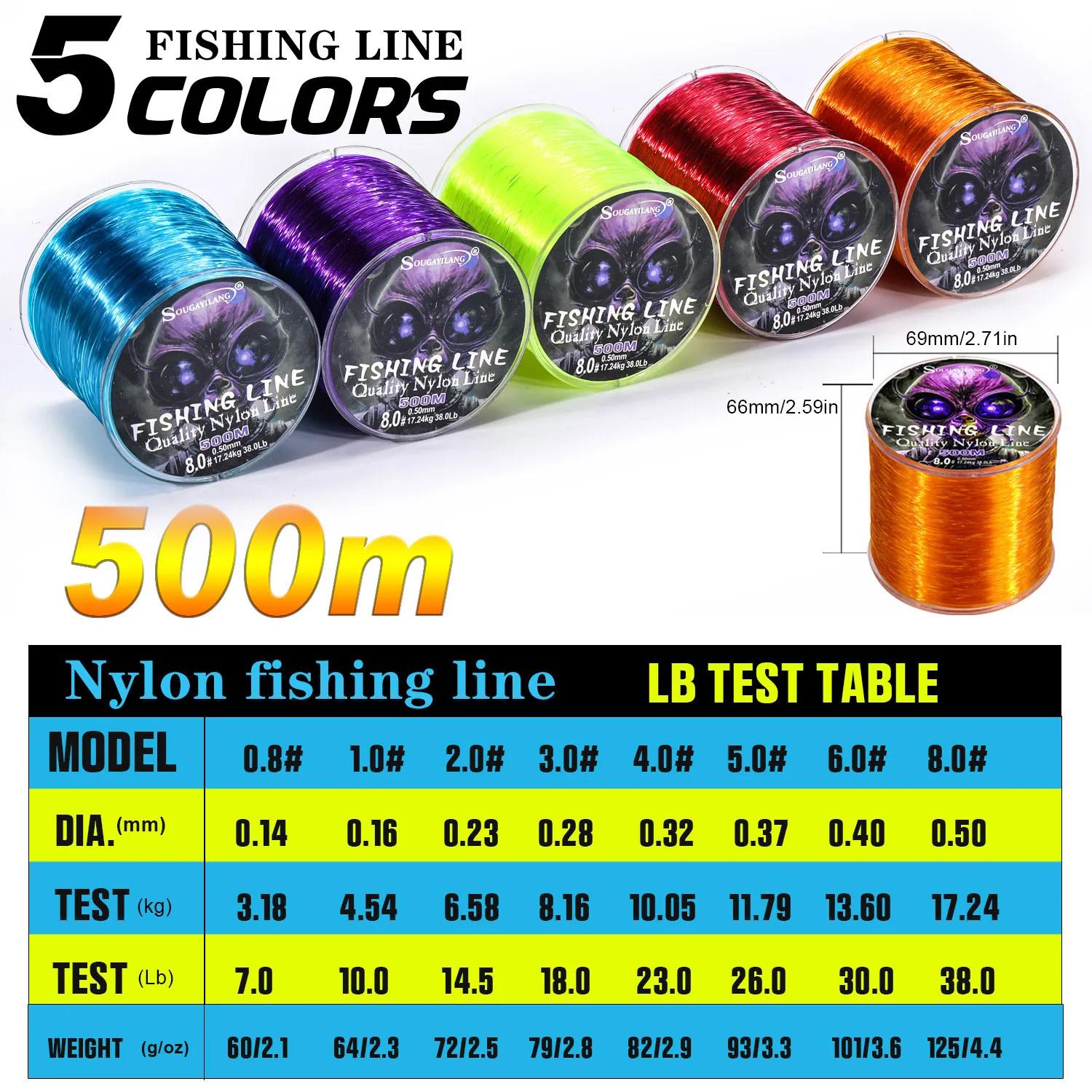 Ligne nylon Sougayilang monofilament 500M 0.14-0.50mm pêche eau douce matériau supérieur
