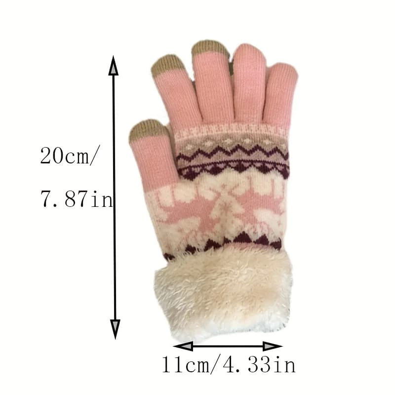 Gants de pêche en laine jacquard renne Noël, doublure polaire épaisse pour hiver froid et écran tactile
