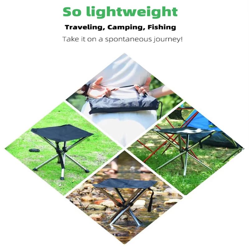 Tabouret télescopique inox pliant - Siège camping pêche portable charge 150kg facile à plier