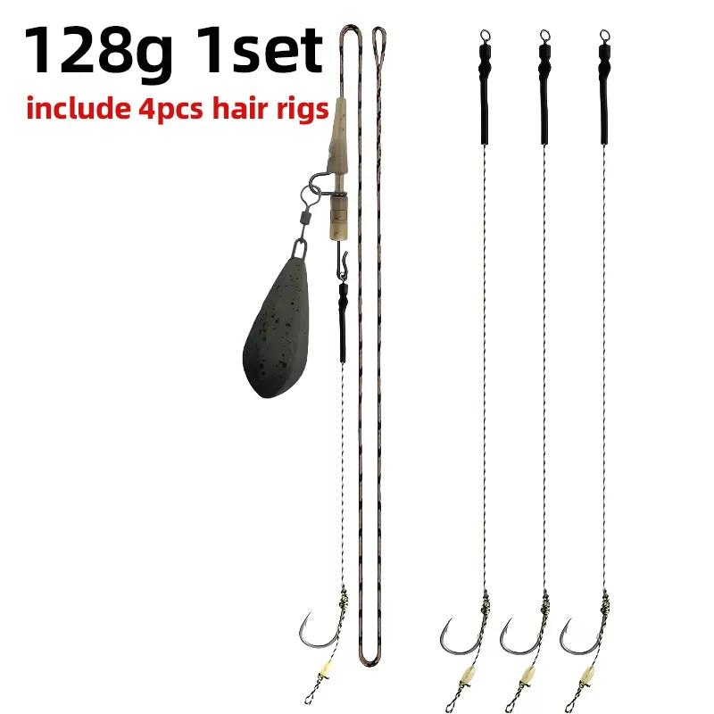 Kit montages carpe prêts à pêcher - Leader leadcore avec 4 hair rigs et plombs 42g à 128g