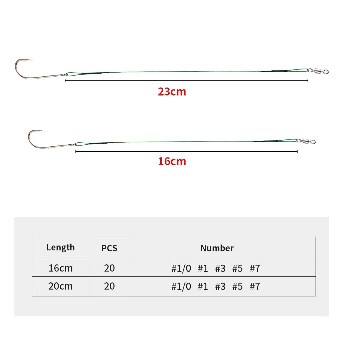 Rig de pêche avec bas de ligne acier inox - 20 pièces avec émerillons pour montages snells