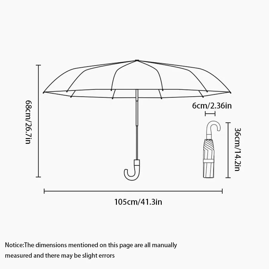 Parapluie automatique pliant UPF50+ anti-UV et vent - Design compact style manche courbe soleil pluie