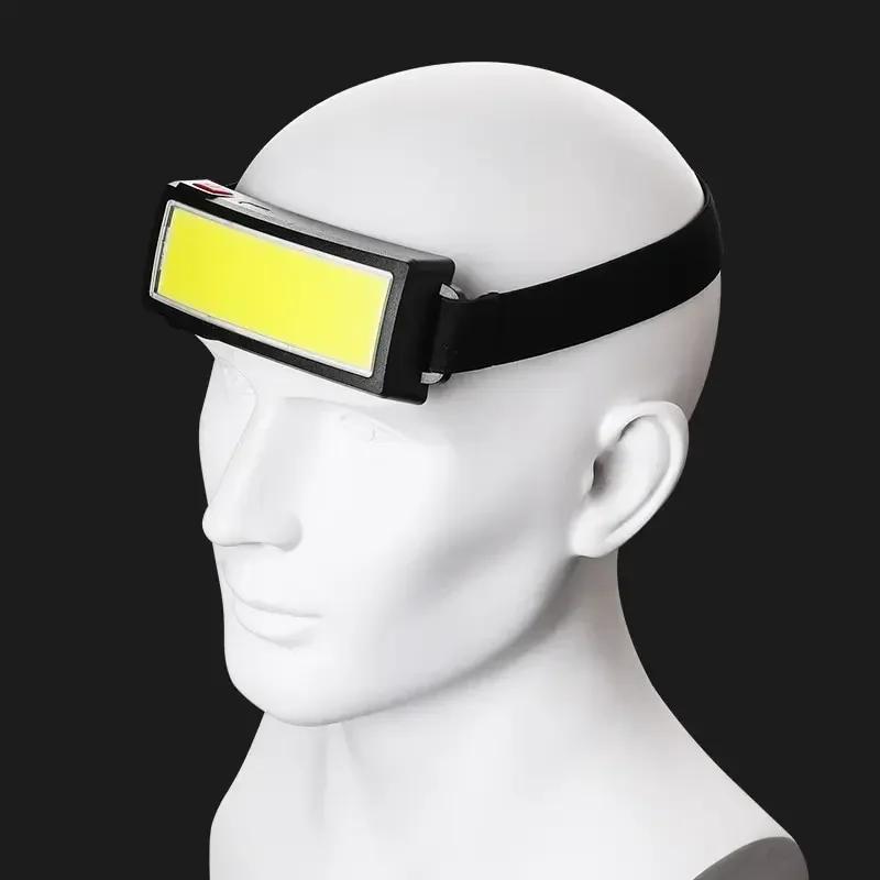 Lampe frontale COB LED portable rechargeable USB avec batterie intégrée pêche camping