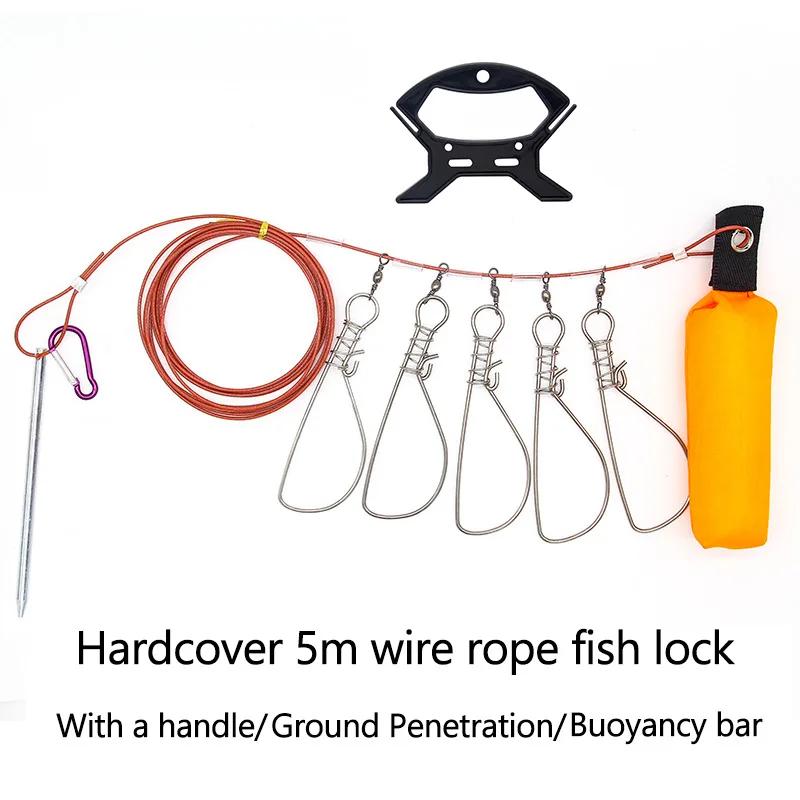 Câble de sécurité avec mousqueton et dévidoir en acier inoxydable 5m pour fixer le matériel de pêche