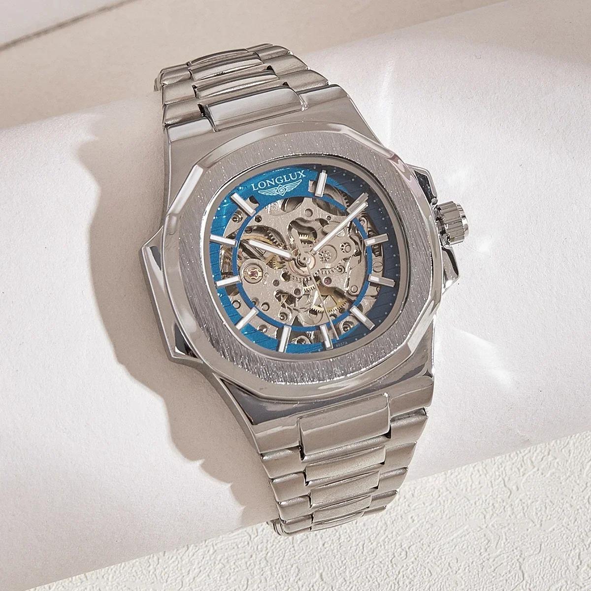 Montre automatique mécanique homme LONGLUX luxe squelette étanche acier inoxydable cadeau