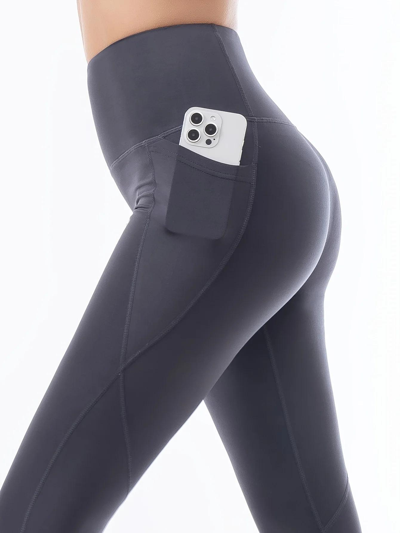 Leggings polaire femme épais - Pantalon yoga serré taille haute avec poches pour pêche confortable
