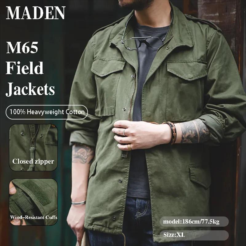 Veste militaire vintage M65 Maden pour hommes - Field jacket verte coupe-vent casual avec poches
