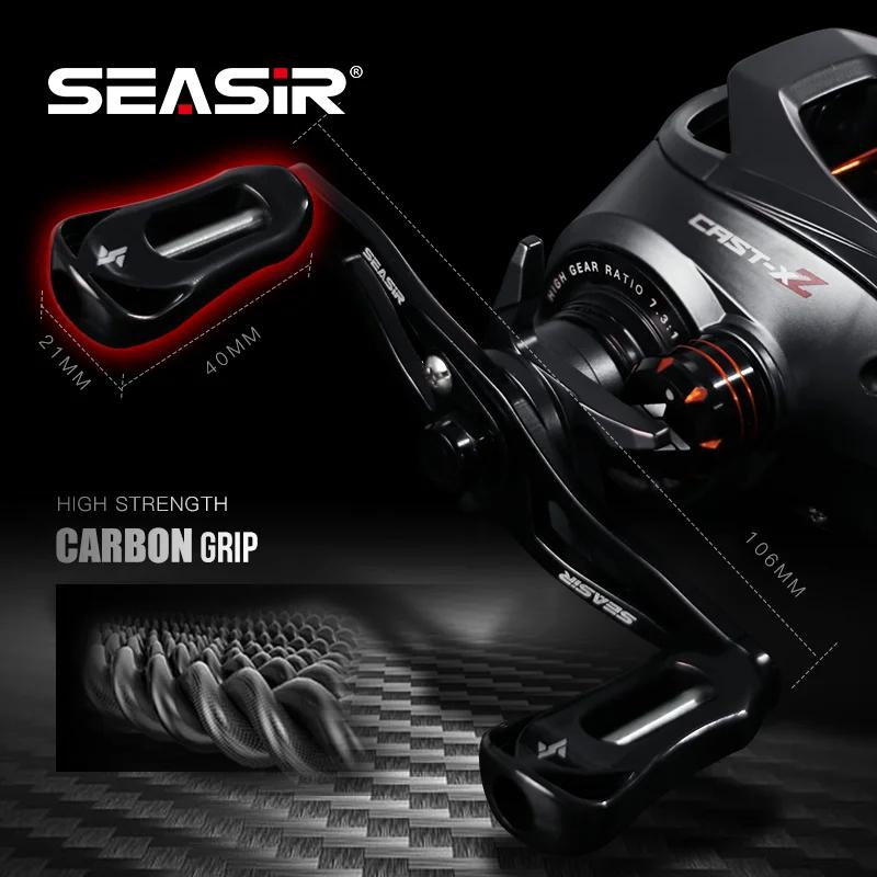 Moulinet baitcasting Seasir Cast-X2 7.3:1 ratio rapide frein 8.5kg grip aluminium carbone BFS