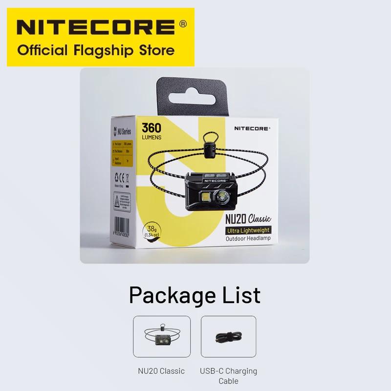 Lampe frontale NITECORE NU20 rechargeable USB-C 38g ultra légère pour pêche, randonnée et trail running nocturne