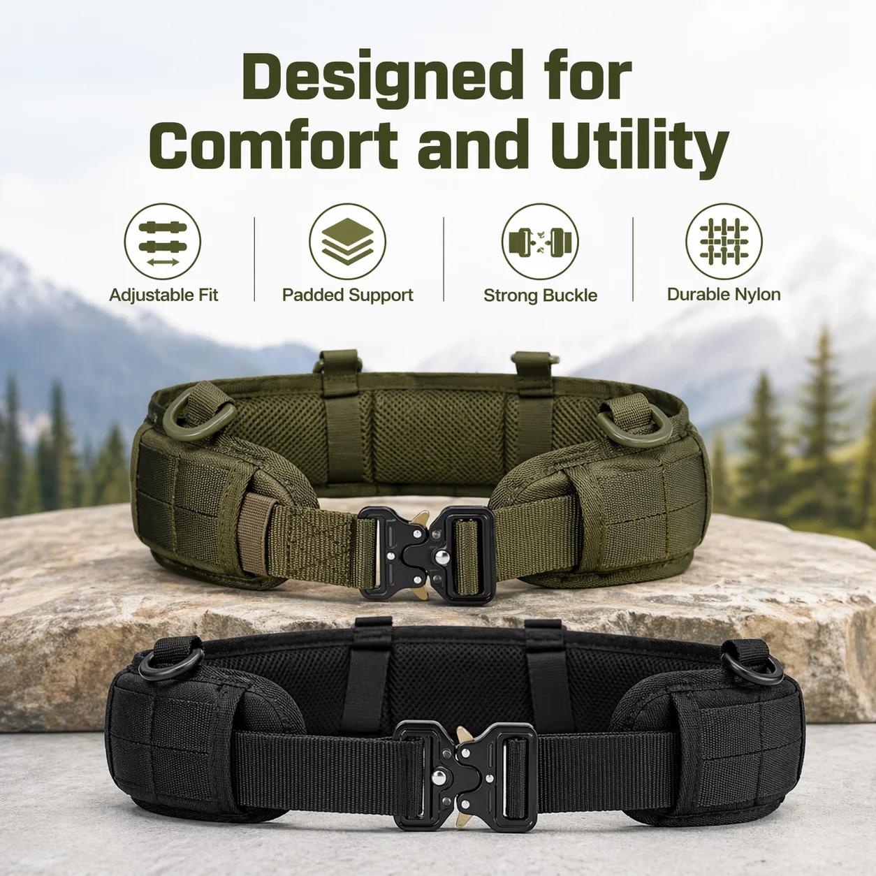 Ceinture tactique nylon MOLLE avec boucle métal - Équipement outdoor chasse pêche