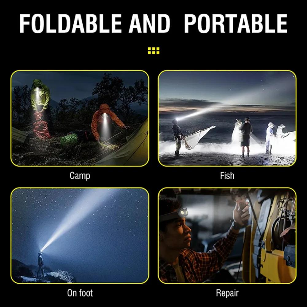 Lampe frontale chouette rotative rechargeable Type-C avec aimant pour pêche et chasse nocturne