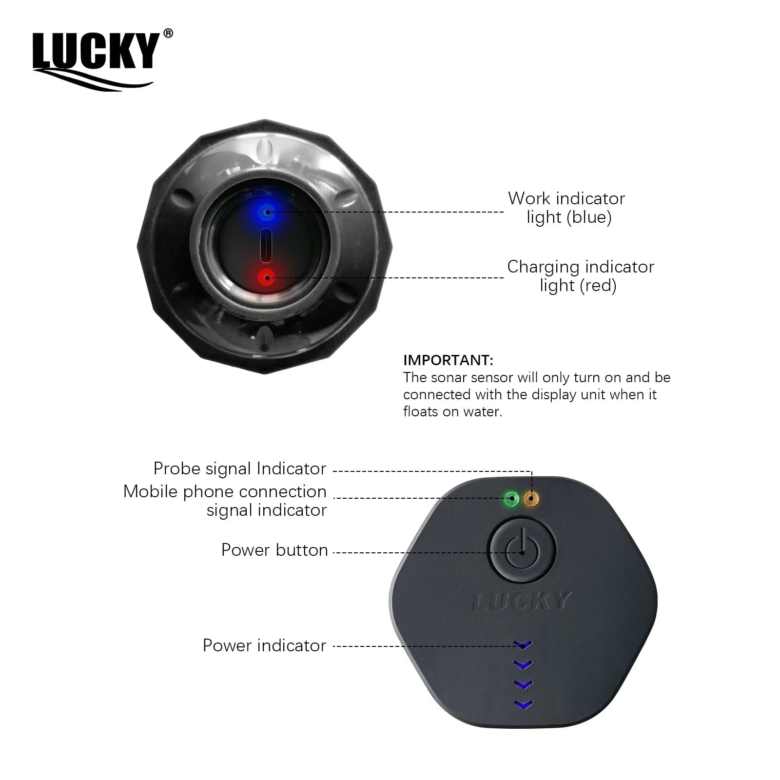 Fish Finder WiFi LUCKY FF916 120m portée 45m profondeur compatible iOS Android sans fil