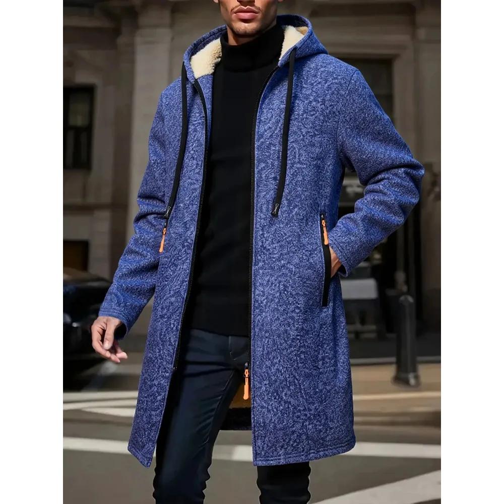 Veste d'hiver chaude pour pêcheur - Coupe-vent zippé épais avec capuche contrastée - Homme