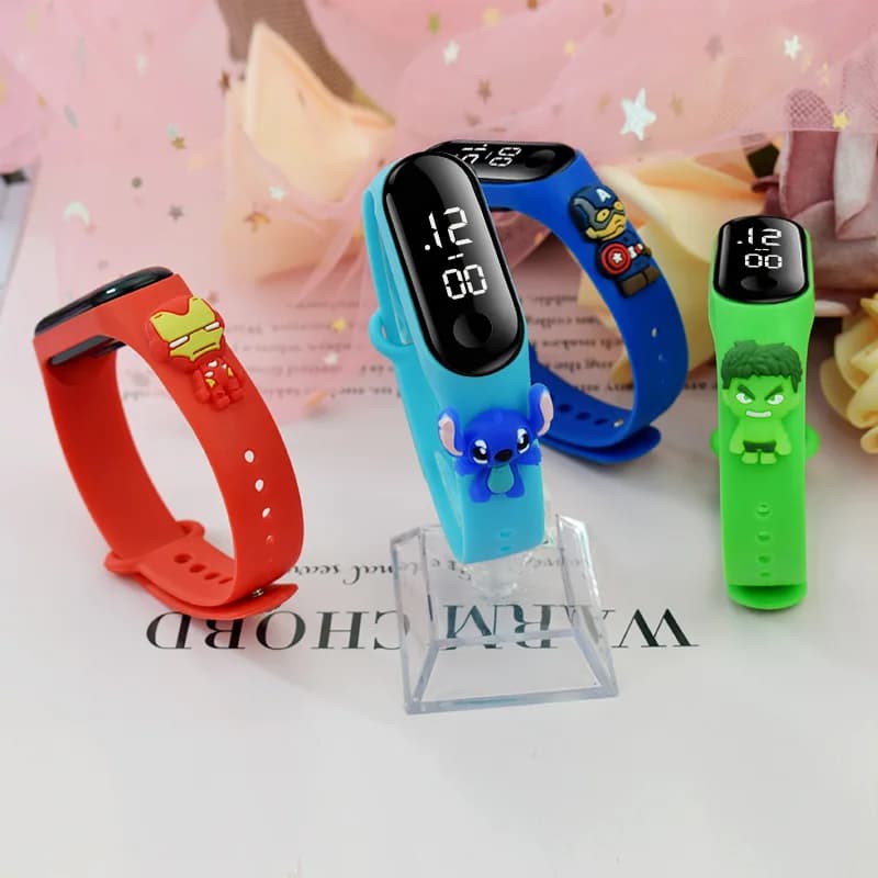 Montre enfant étanche 5Bar à LED avec personnages Disney Spider-Man Minnie Mouse Stitch jouet éducatif
