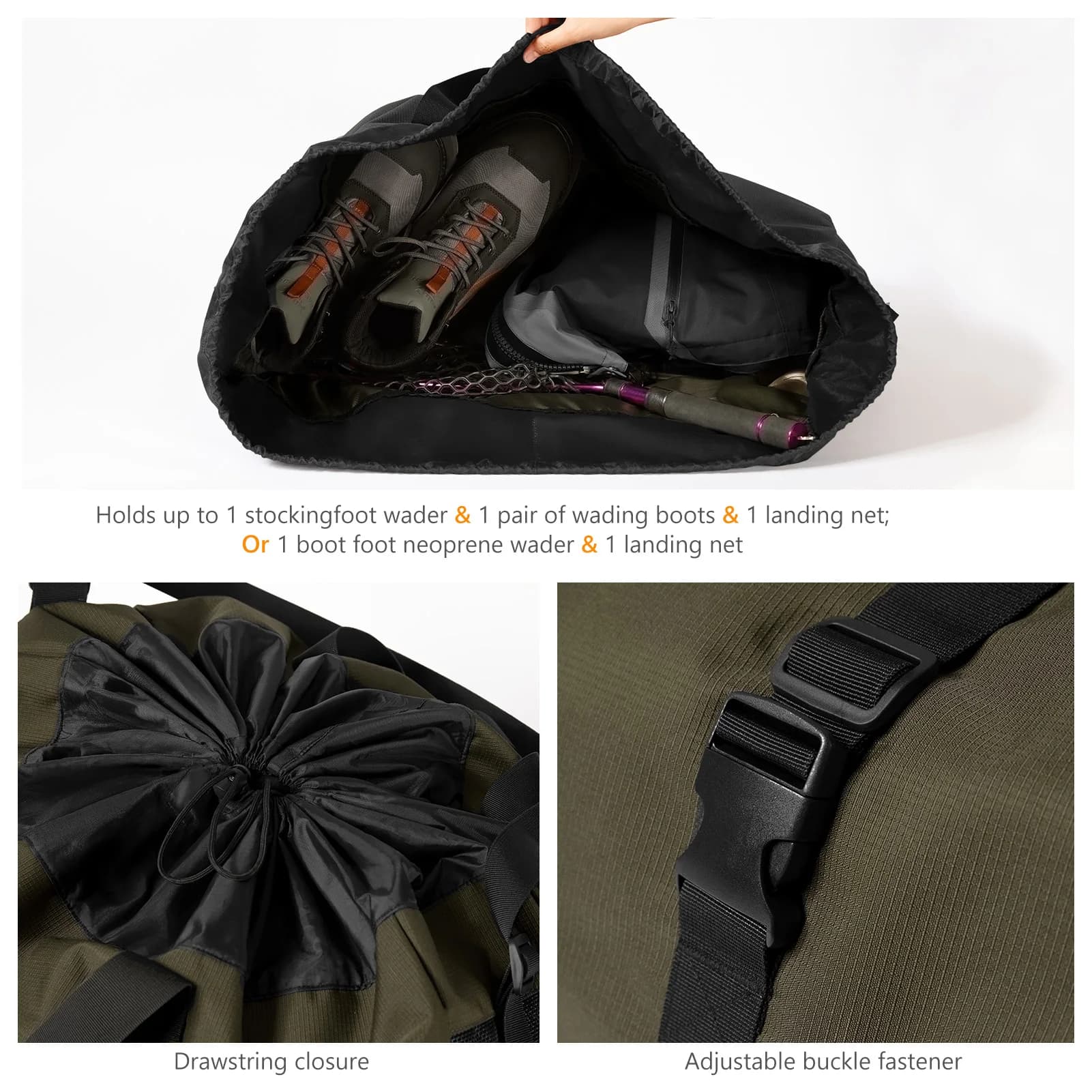 Sac waders pliable avec matelas de changement et rangement bottes pour pêche, voyage et randonnée