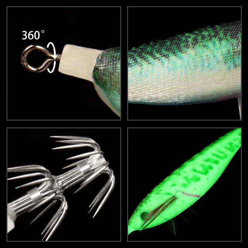 Leurre souple pêche calamar lumineux 10cm 9g, appât dur leurre seiche et crevette artificiel pour la