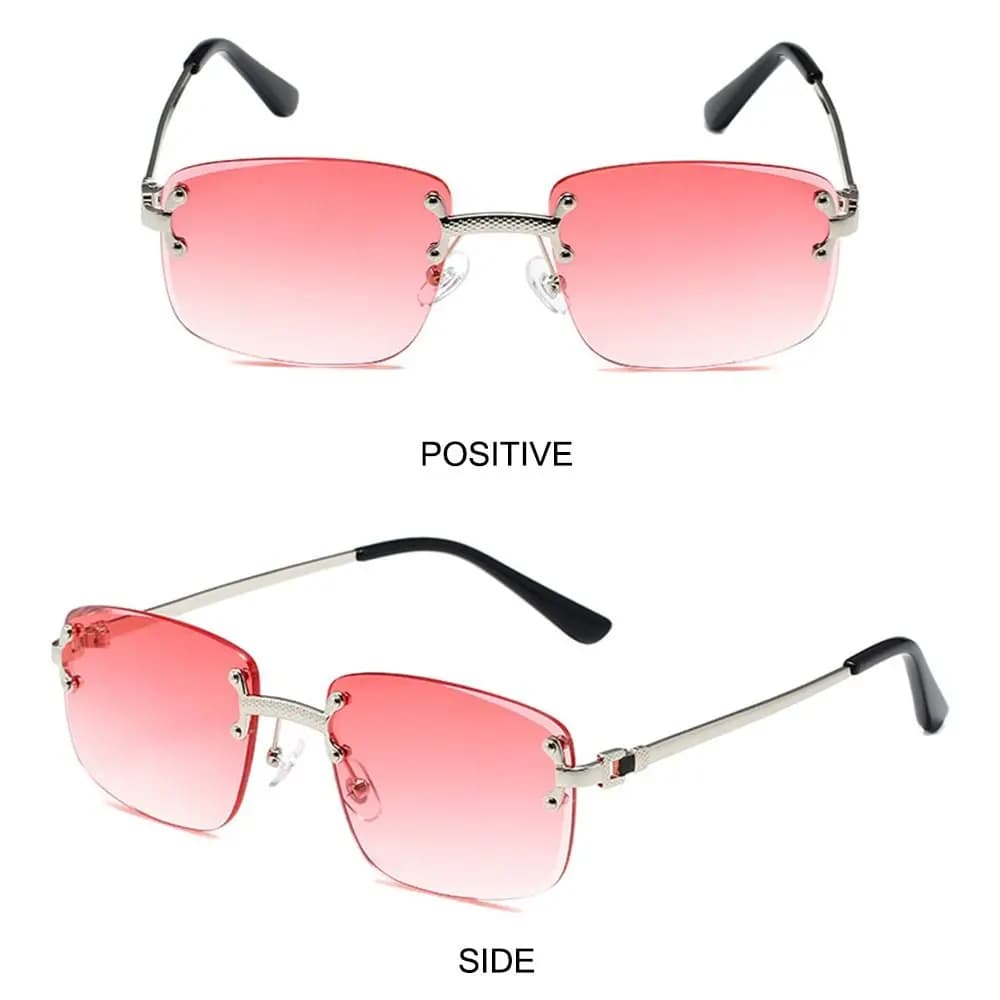Lunettes de soleil rectangulaires Rimless Cut Edge pour femmes et hommes - Protection UV 400 - Style rétro