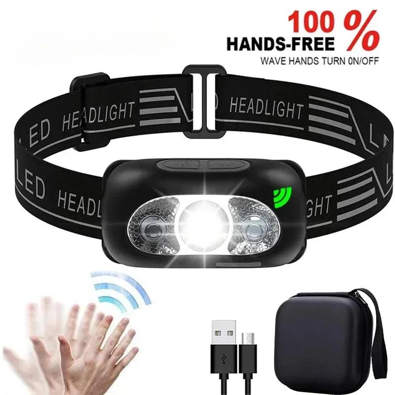 Lampe frontale LED HOMEFISH rechargeable détecteur de mouvement pêche camping étanche