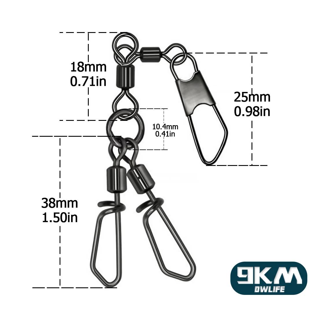 Swivels 3 voies 9KM 5-20 pièces avec clip calamar pour montages eau douce et mer accessoires pêche