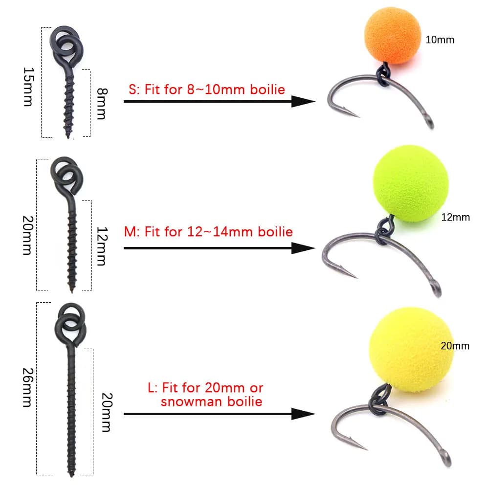 Vis à appâts pour pêche carpe - 20 pièces - Pour bouillettes pop-up et méthode feeder - Accessoires montages