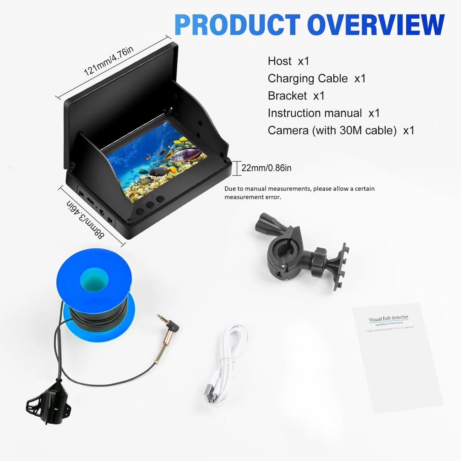 Caméra sous-marine pêche 4.3 pouces IPS vision nocturne IR LED grand angle IP68 pour rivière bateau