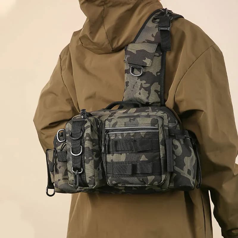 Sac de pêche Luya à multiples compartiments avec sangle ajustable et fermeture éclair pour matériel