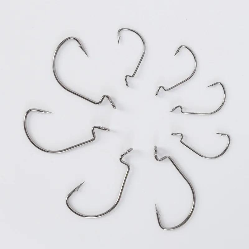 Hameçons offset JYJ 100 pièces tailles #5/0 à #8 acier carbone pour appâts souples pêche