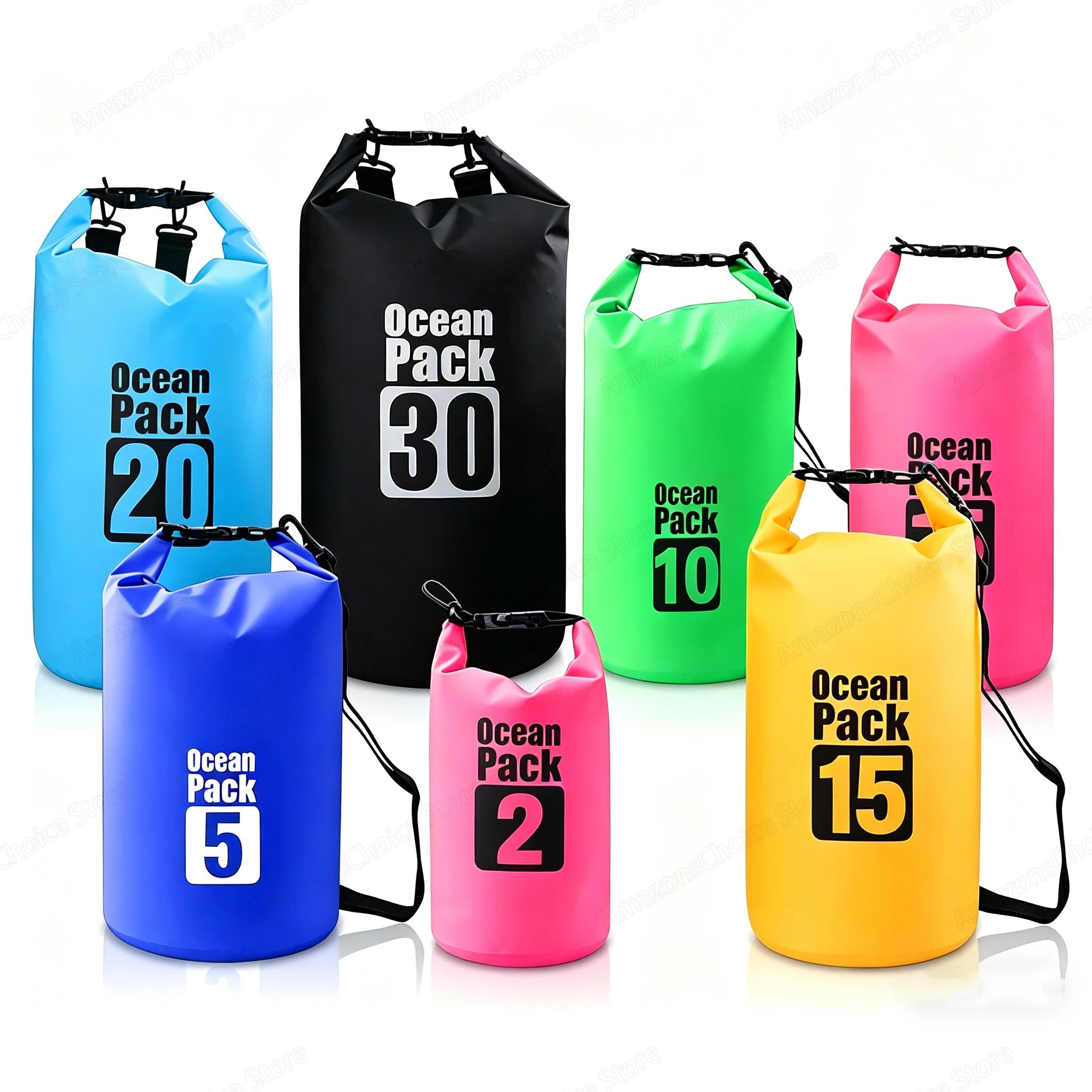 Sac étanche PVC 2L à 30L pour kayak pêche natation sports nautiques rangement équipement outdoor