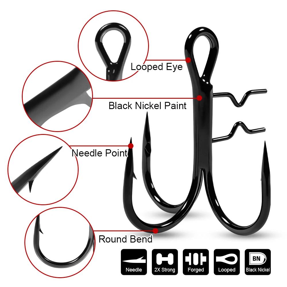 Hameçons triple T renforcés Spinpoler 2X, tiges soudées pour leurres shad, nickel noir, tailles 4 à