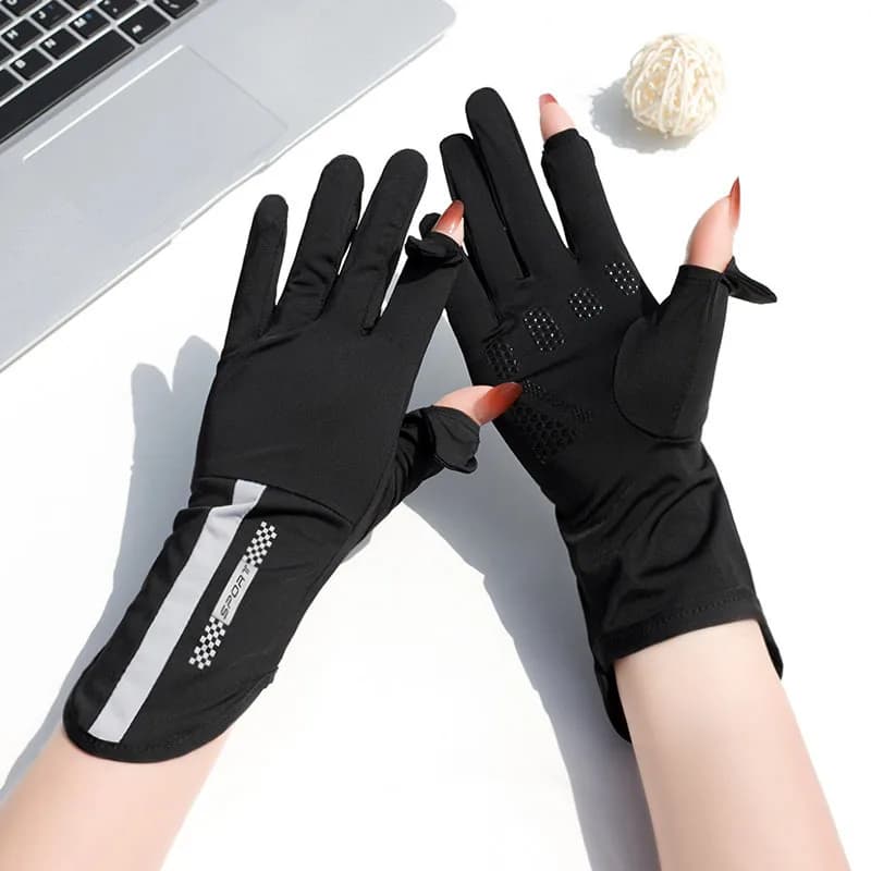 Gants de pêche été femme anti-UV fins en soie glacée écran tactile conduite équitation antidérapants