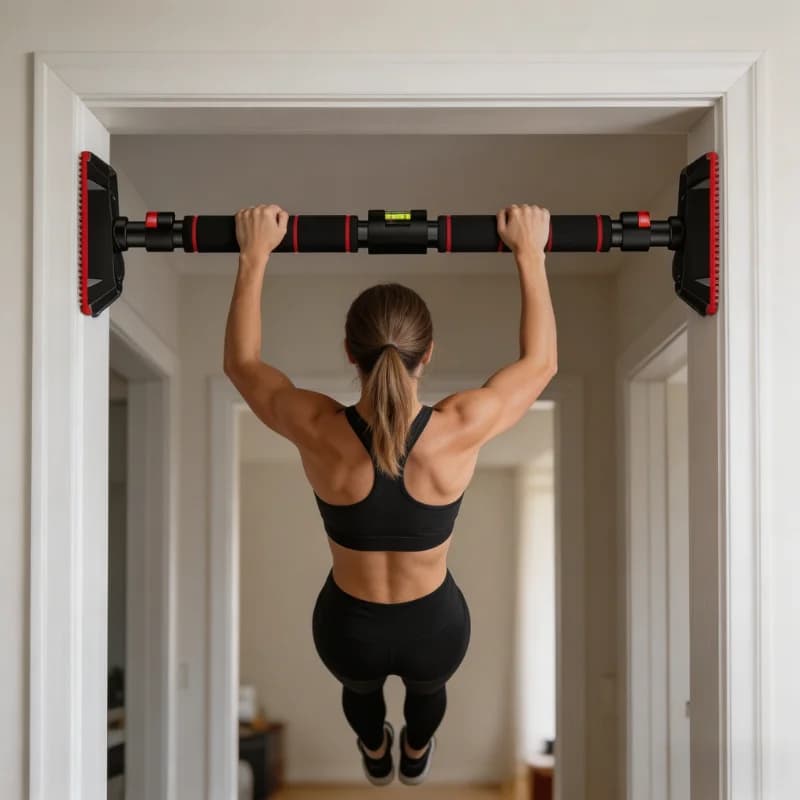 Barre de traction ajustable 69-92cm avec niveau - Barre de musculation pour porte - Renforcement dos et bras