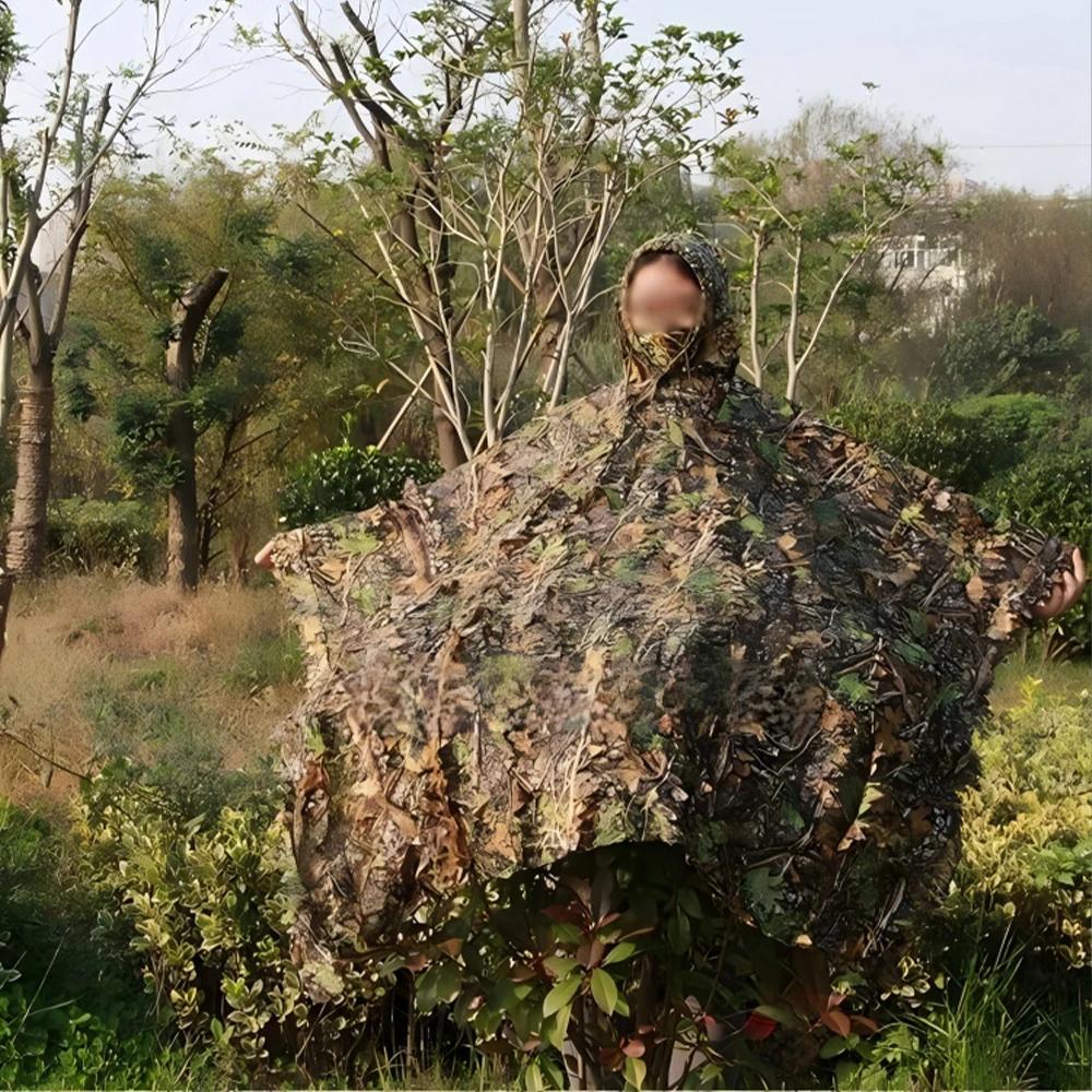 Poncho camouflage feuilles 3D - Discret pour pêche en rivière et sous-bois